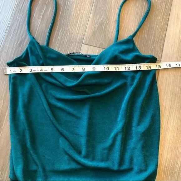 ZARA dark green shimmer cowl neck tank bodysuit size medium - Picture 4 of 6